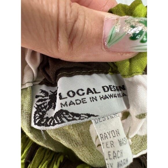 Local Design Hawaiian Drawstring Self Front Tie Neckline A-Line Hi Lo Blouse L - Picture 5 of 6